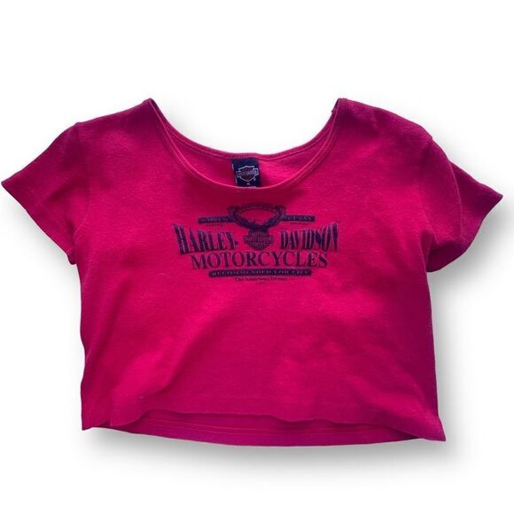 Harley-Davidson Women's Short Sleeve Cropped Shirt Top Red XL - Picture 1 of 8